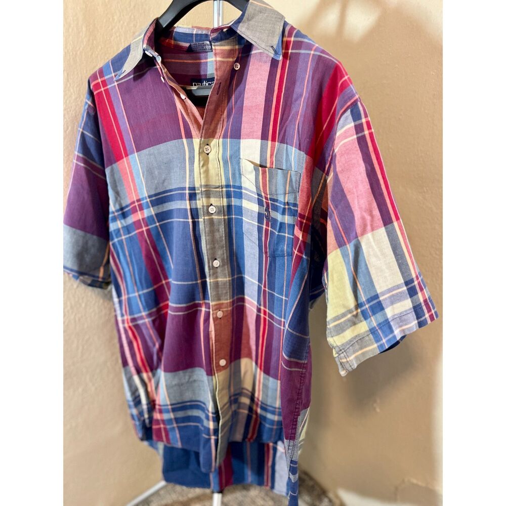 Nautica L vintage soft cotton madras plaid button-up 1990s